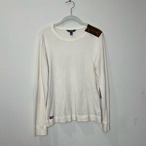 Ralph Lauren LRL Women's L Cream Blouse Shirt Suede Zip Top Shoulder Long Sleeve